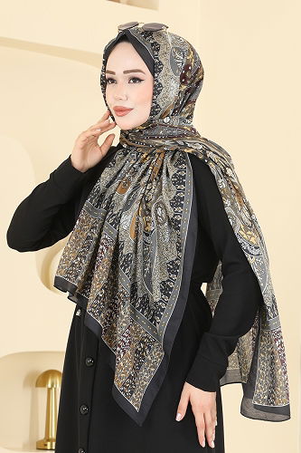 moda selvim شال أسود وعسلي 1306AFV475 - Thumbnail