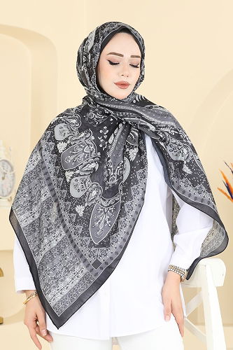 moda selvim Scarf 1306AFV475 Black&Grey - Thumbnail