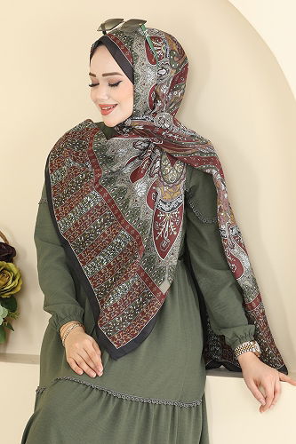 moda selvim شال خمري و أسود 1306AFV475 - Thumbnail