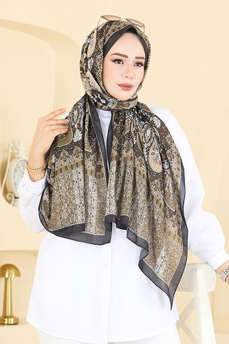 moda selvim Scarf 1306AFV475 Light Brown & Black - Thumbnail