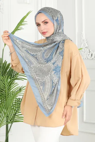 moda selvim Scarf 130IPK758 Blue&Grey - Thumbnail