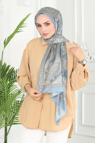 moda selvim Scarf 130IPK758 Blue&Grey - Thumbnail