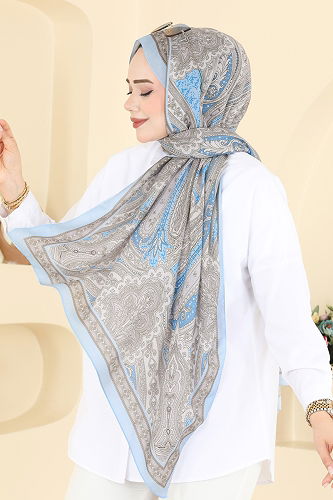 moda selvim Scarf 130IPK758 Blue&Grey - Thumbnail
