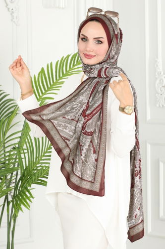 moda selvim Scarf 130IPK758 Burgundy - Thumbnail