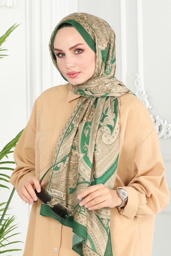 Modaselvim شالات شال زيتي وبيج 130IPK758