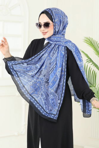 moda selvim Scarf 130IPK758 Indigo & Black - Thumbnail