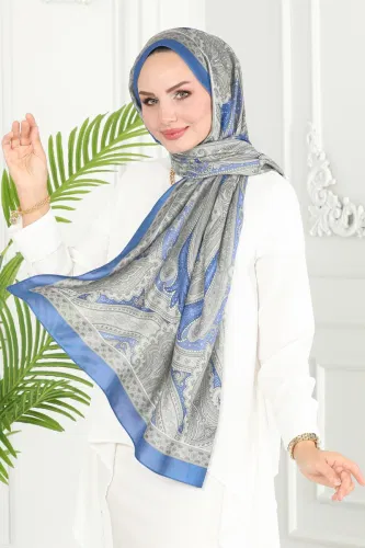 moda selvim Scarf 130IPK758 Indigo&Grey - Thumbnail