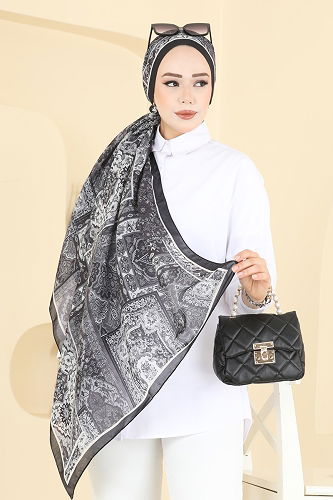moda selvim Scarf 1310AFV475 Black&Grey - Thumbnail