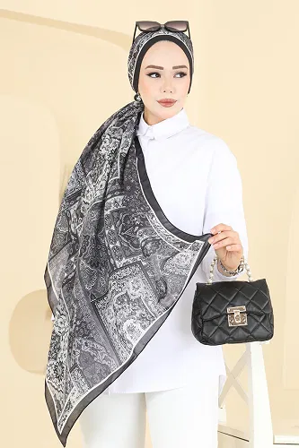 moda selvim شال أسود ورمادي 1310AFV475 - Thumbnail