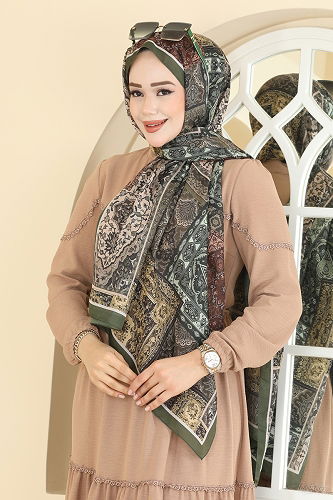 moda selvim Scarf 1310AFV475 Brown & Khaki - Thumbnail