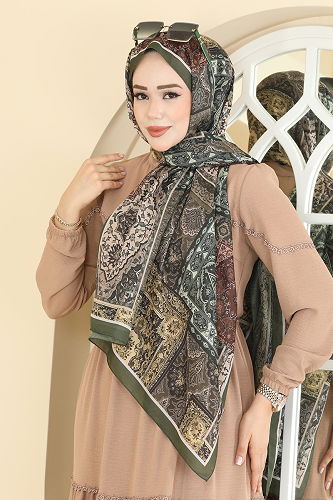 moda selvim Scarf 1310AFV475 Brown & Khaki - Thumbnail