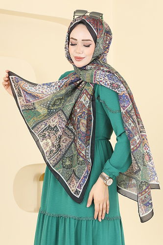 moda selvim Scarf 1310AFV475 Khaki & Lilac - Thumbnail