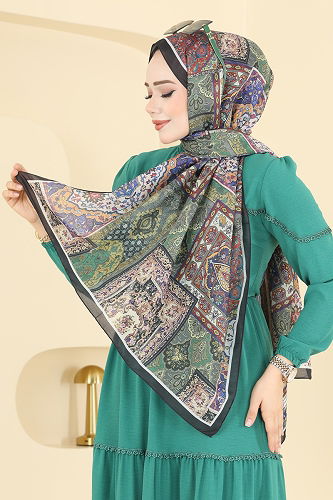 moda selvim Scarf 1310AFV475 Khaki & Lilac - Thumbnail