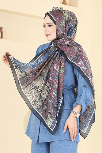 moda selvim Scarf 1310AFV475 Light Navy Blue - Thumbnail