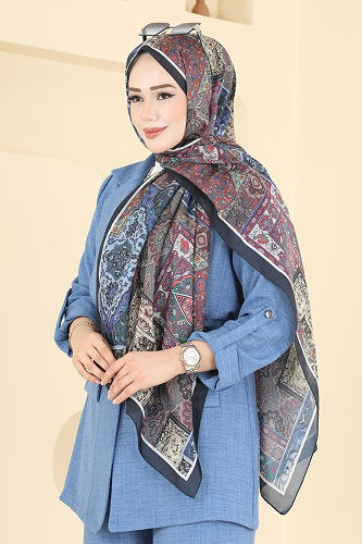 moda selvim Scarf 1310AFV475 Light Navy Blue - Thumbnail