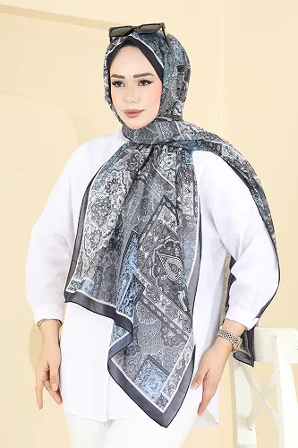 moda selvim Scarf 1310AFV475 Navy Blue&Grey - Thumbnail
