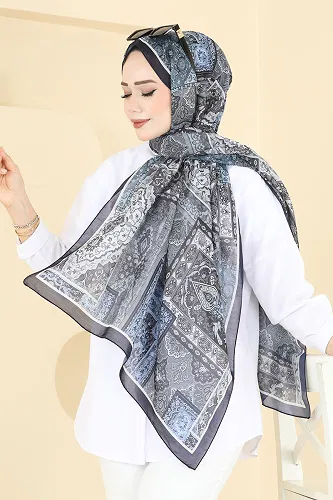 moda selvim شال كحلي ورمادي 1310AFV475 - Thumbnail