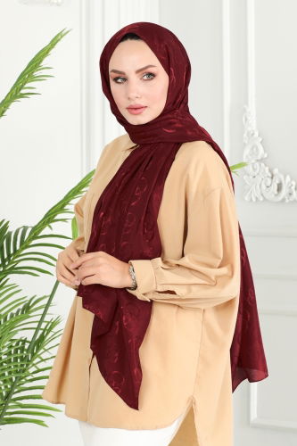 moda selvim Scarf 131IPK758 Burgundy - Thumbnail