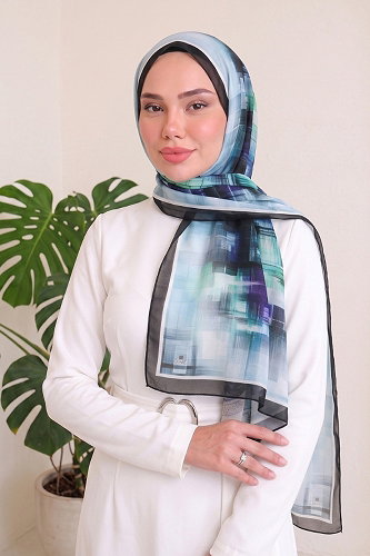 moda selvim Scarf 134ARTK1207 Blue & Black - Thumbnail