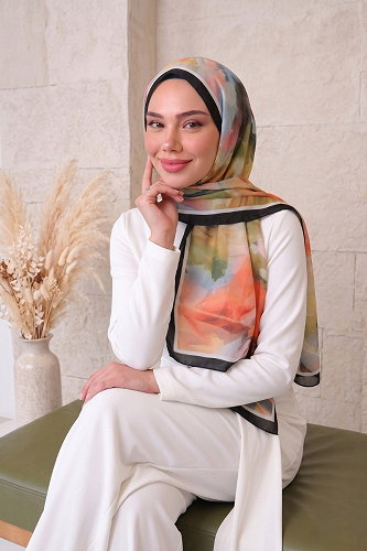 moda selvim Scarf 136ARTK1207 Orange & Black - Thumbnail