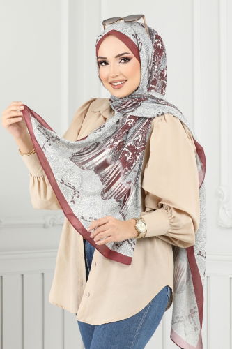 moda selvim Scarf 139IPK758 Burgundy - Thumbnail