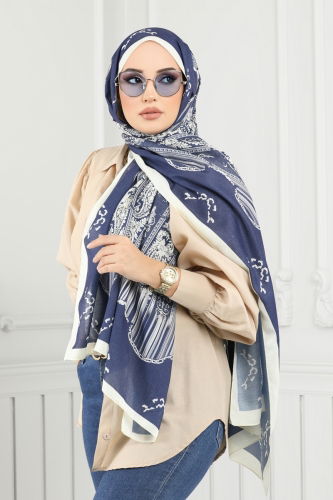 moda selvim Scarf 139IPK758 Pattern1 Navy Blue - Thumbnail