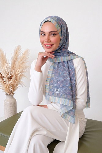 moda selvim Scarf 140ARTK1207 Blue - Thumbnail