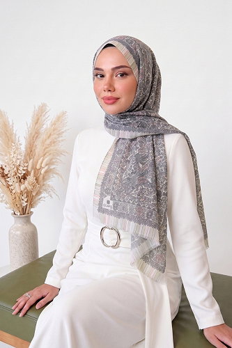 moda selvim شال بيج وردي ورمادي 140ARTK1207 - Thumbnail