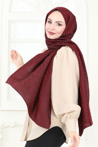 moda selvim Scarf 140IPK758 Burgundy - Thumbnail