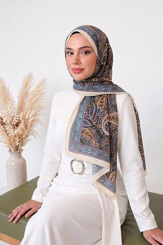 moda selvim شال بيج وأزرق 141ARTK1207 - Thumbnail