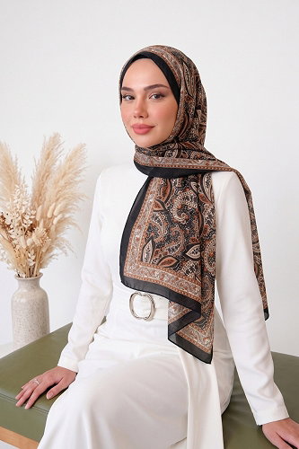 moda selvim Scarf 141ARTK1207 Tan & Black - Thumbnail