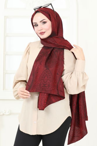 moda selvim Scarf 141IPK758 Burgundy - Thumbnail