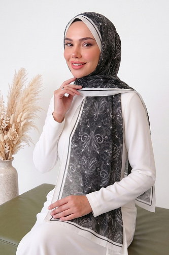 moda selvim شال بيج وأسود 142ARTK1207 - Thumbnail