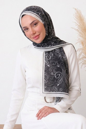 moda selvim Scarf 142ARTK1207 Cream & Navy Blue - Thumbnail