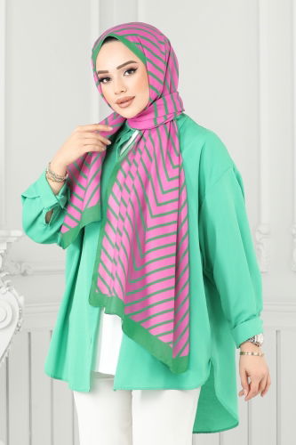 moda selvim Scarf 143IPK758 Fuchsia&Green - Thumbnail