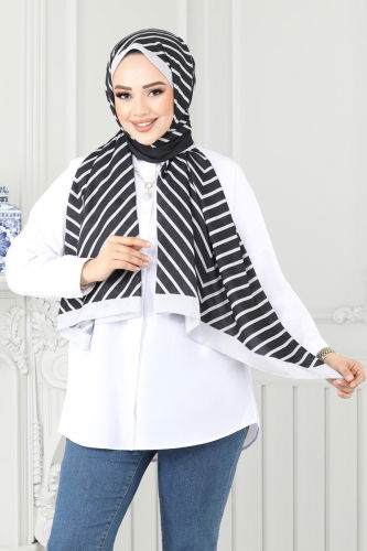 moda selvim Scarf 143IPK758 Gray & Black - Thumbnail