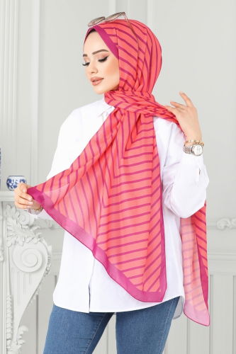 moda selvim Scarf 143IPK758 Orange&Fuchsia - Thumbnail