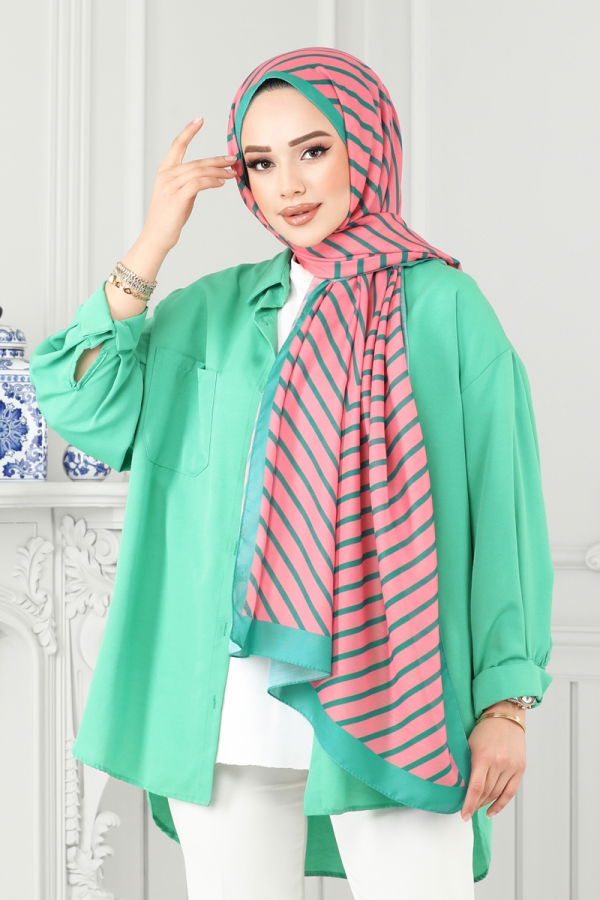 Scarf 143IPK758 Salmon & Emerald - 2