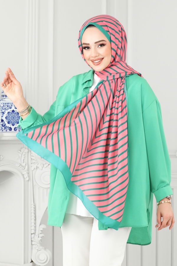 Scarf 143IPK758 Salmon & Emerald - 1