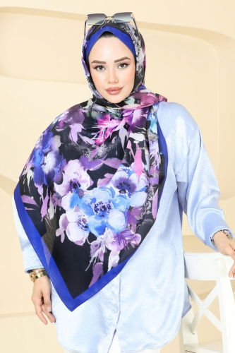 moda selvim شال توتي وأزرق 144IPK758 - Thumbnail