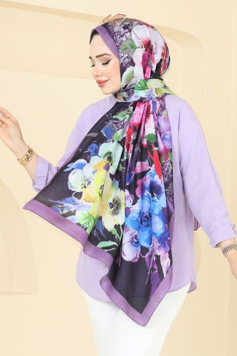 moda selvim Scarf 144IPK758 Dark Purple - Thumbnail