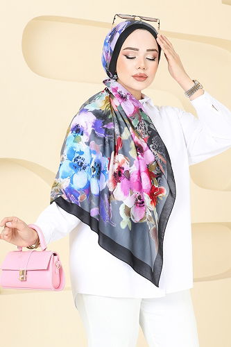 moda selvim Scarf 144IPK758 Gray & Blue - Thumbnail