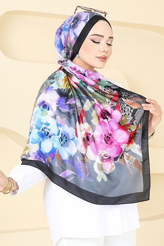 moda selvim شال رمدي وازرق 144IPK758 - Thumbnail