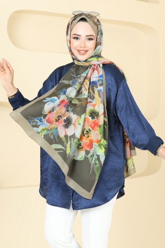 moda selvim شال أخضر عفني فاتح 144IPK758 - Thumbnail