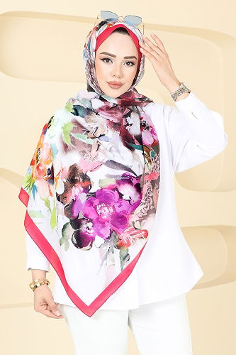 moda selvim شال أحمر رماني 144IPK758 - Thumbnail