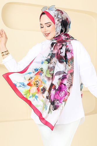 moda selvim شال أحمر رماني 144IPK758 - Thumbnail