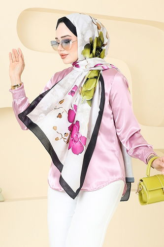 moda selvim Scarf 145IPK758 Black & Oil Green - Thumbnail