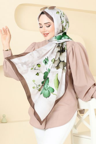 moda selvim شال بني وبيج 145IPK758 - Thumbnail