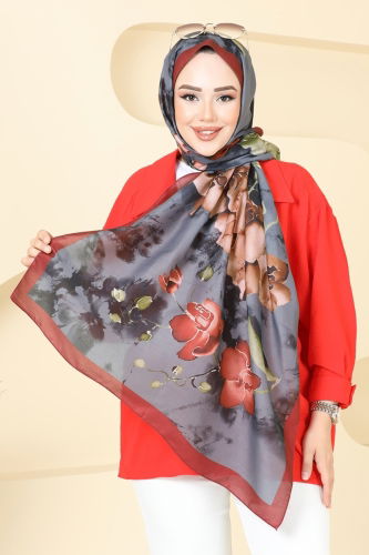 moda selvim شال خمري ورمادي 145IPK758 - Thumbnail