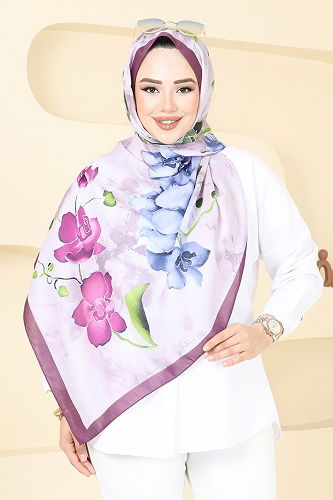 moda selvim شال أرجواني داكن ونيلي 145IPK758 - Thumbnail